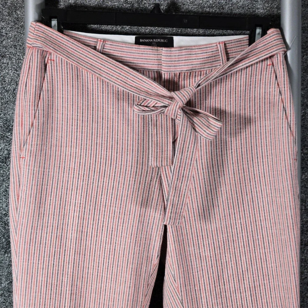 Banana Republic Avery Red Blue Striped Tie Waist Pants 4 28x27